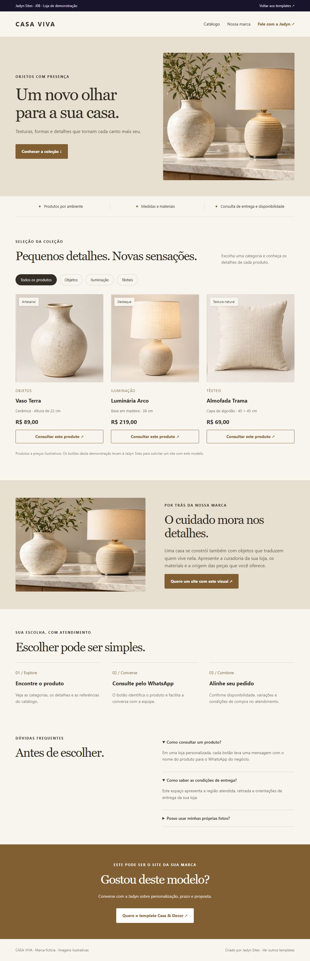 Página completa do template Casa & Decor