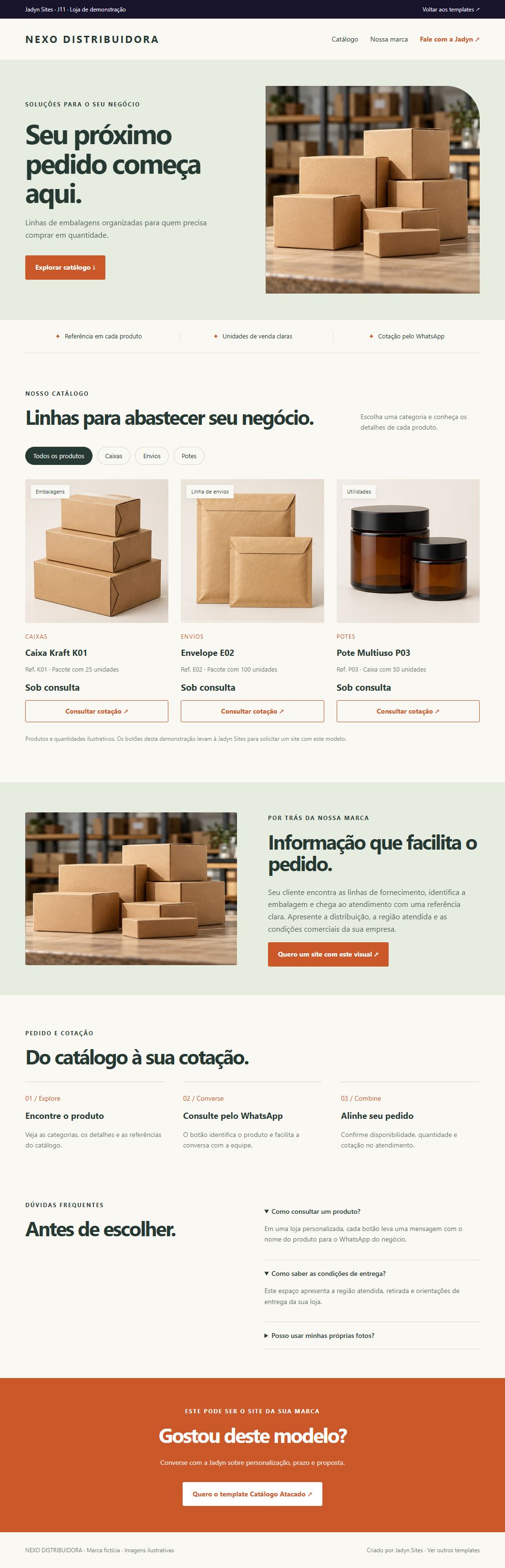 Página completa do template Catálogo Atacado