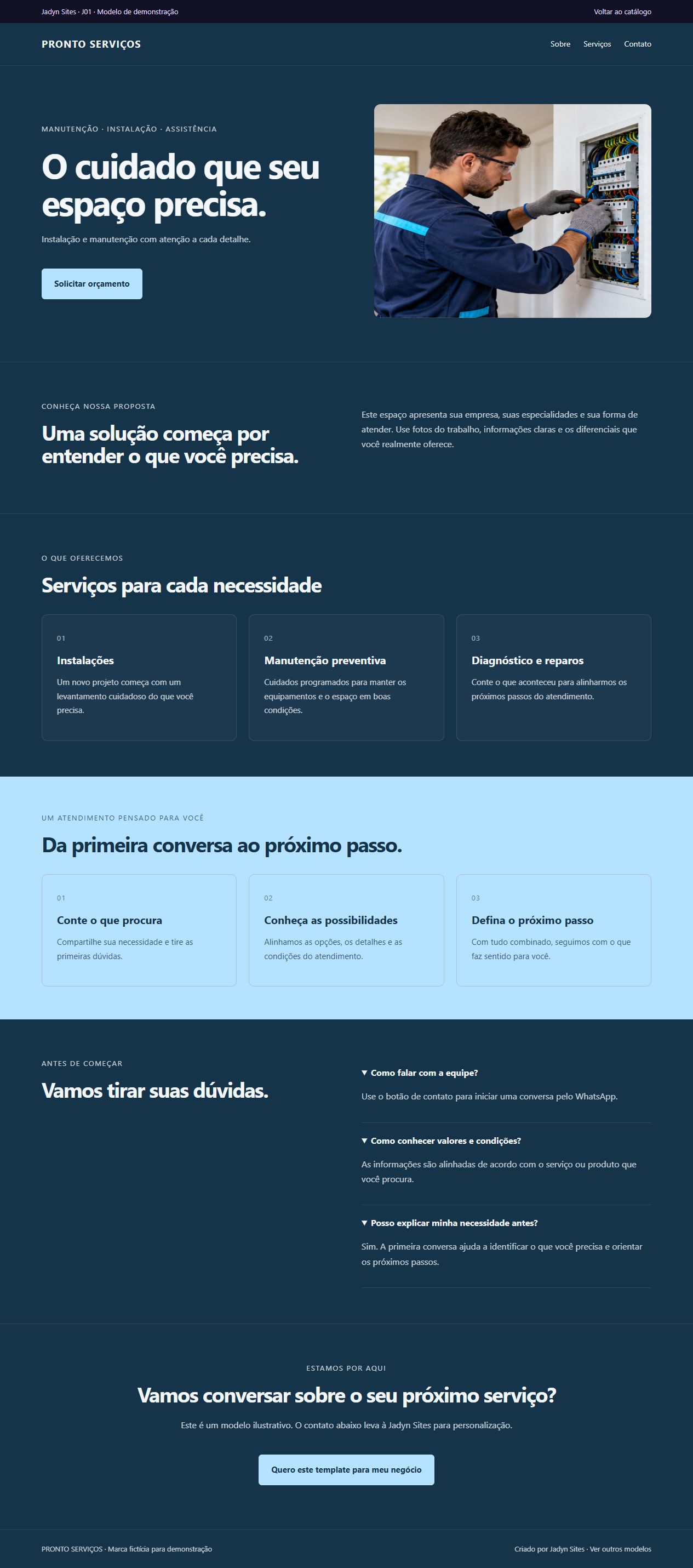 Página completa do template Essencial Serviços