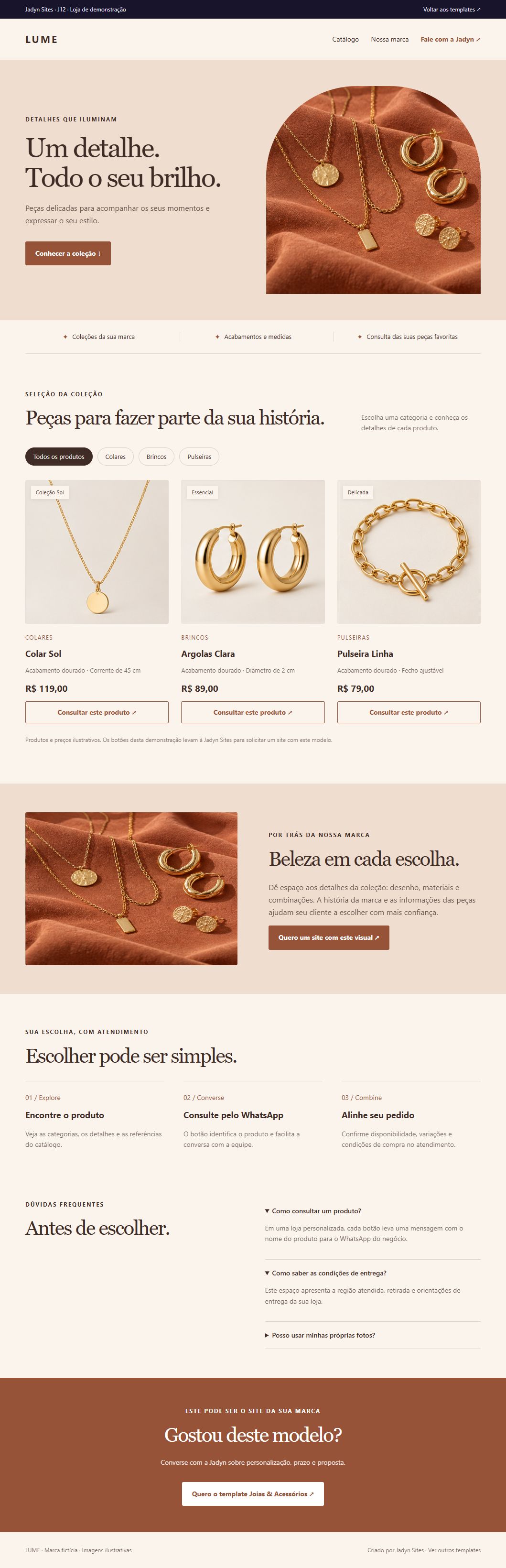 Página completa do template Joias & Acessórios