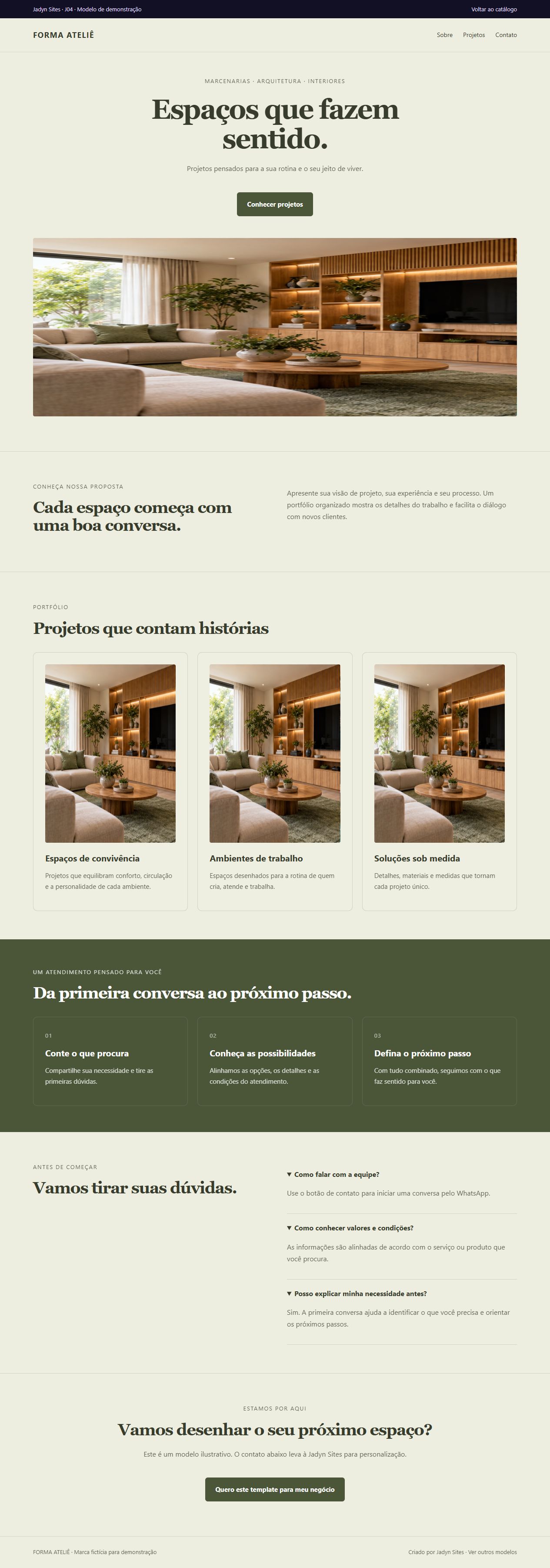 Página completa do template Projeto & Forma