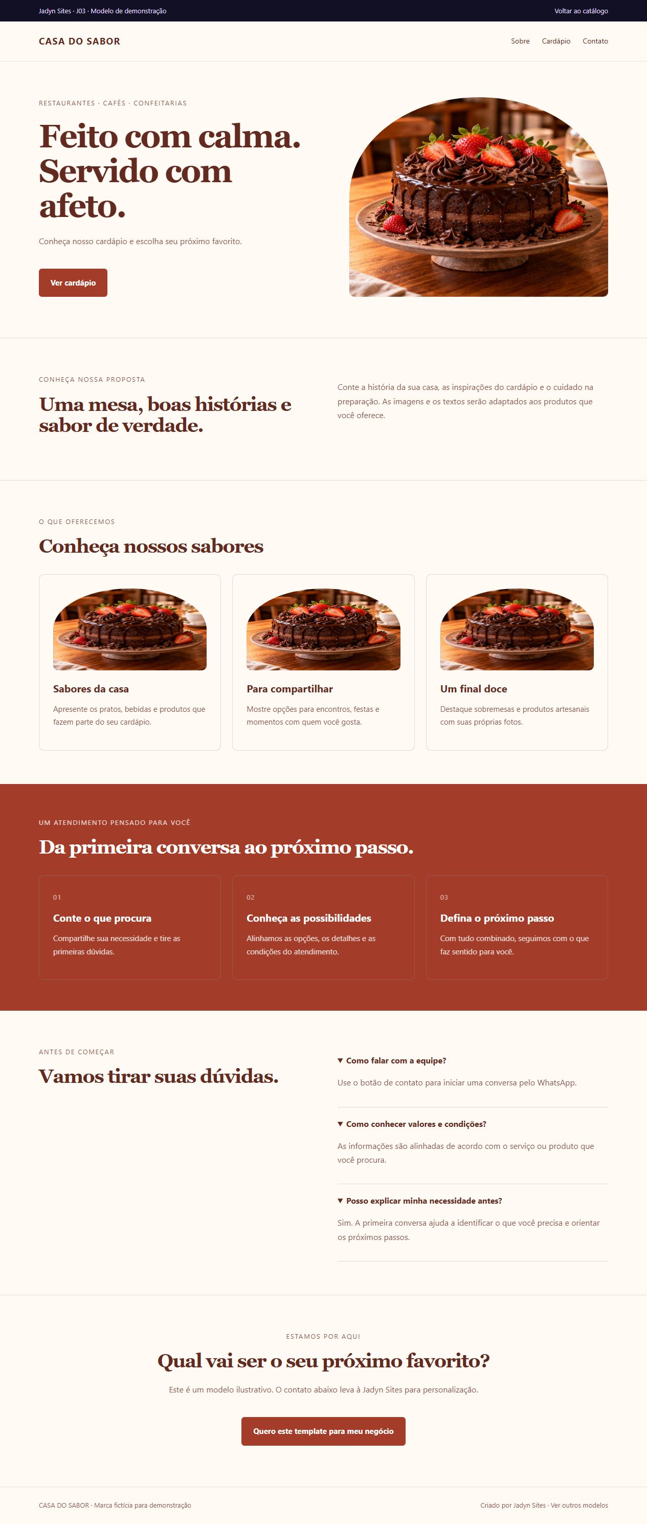 Página completa do template Sabor Local
