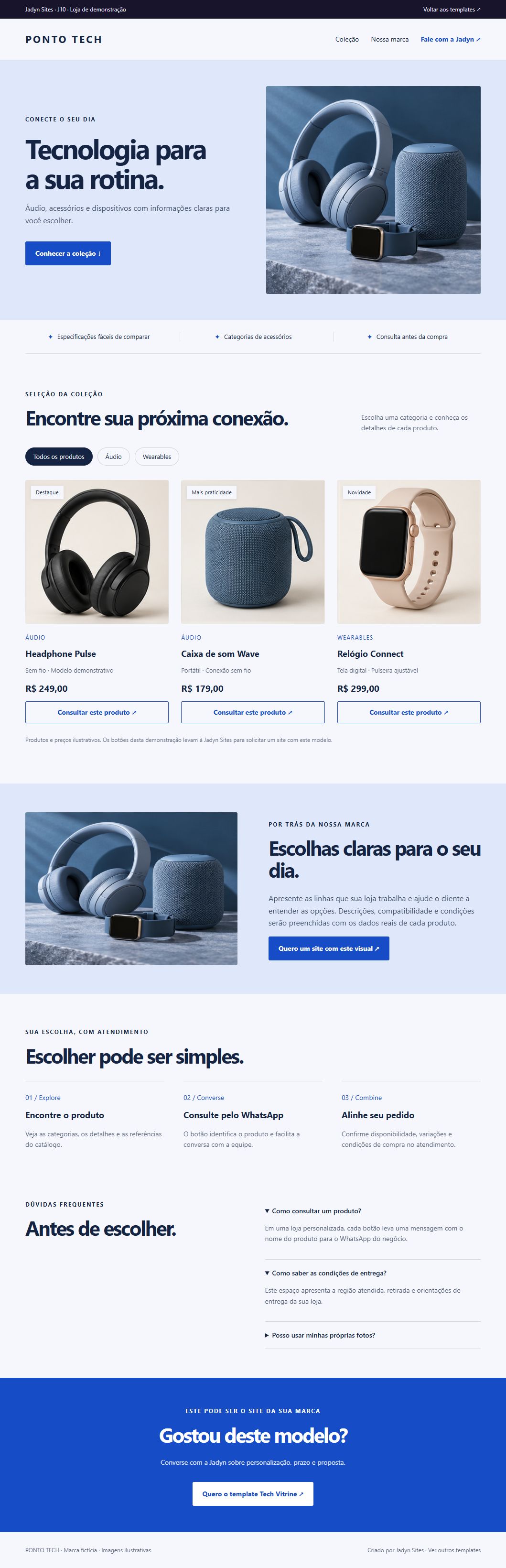 Página completa do template Tech Vitrine
